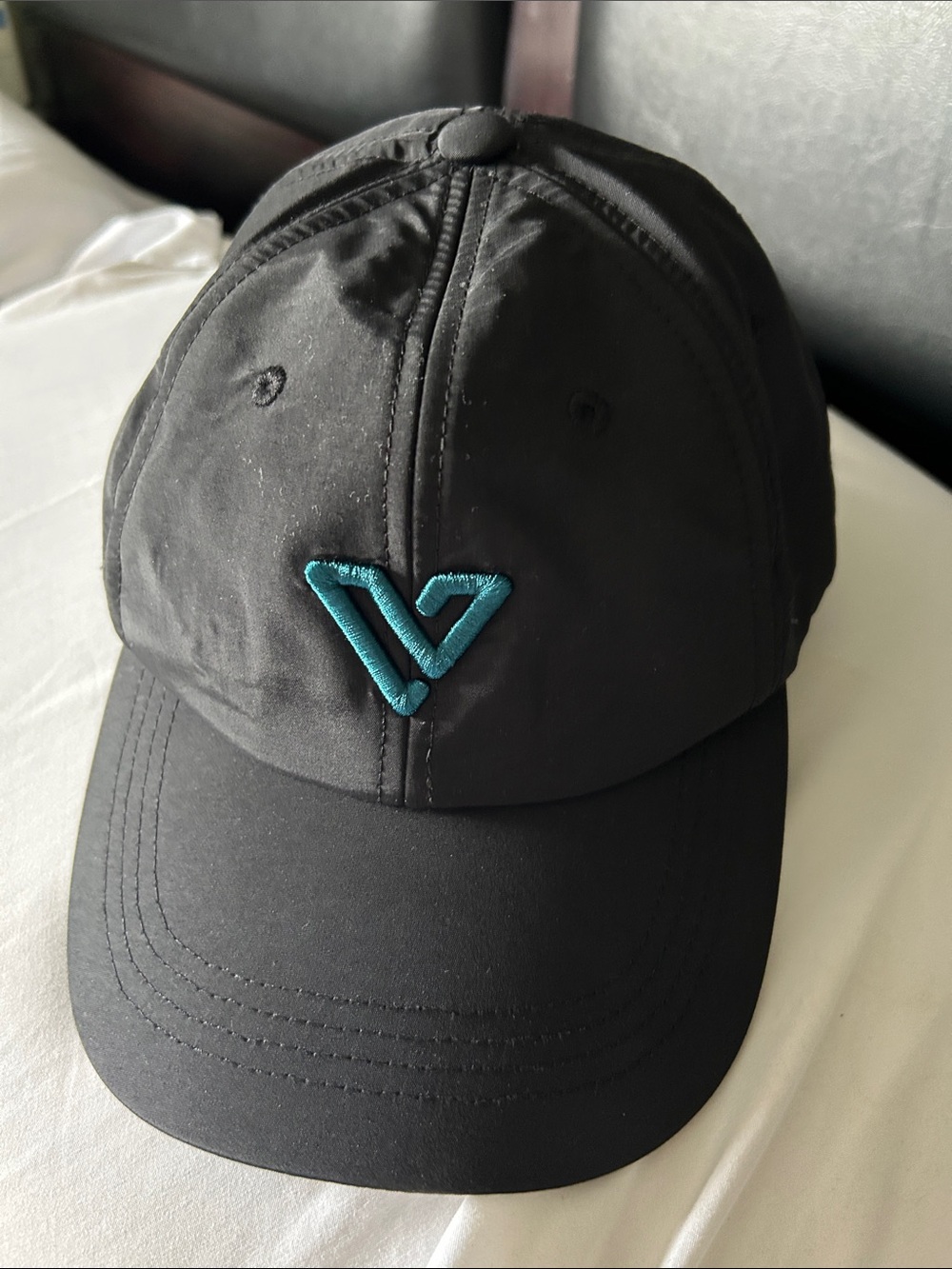 Vessi Black Cap with Teal Embroidered V